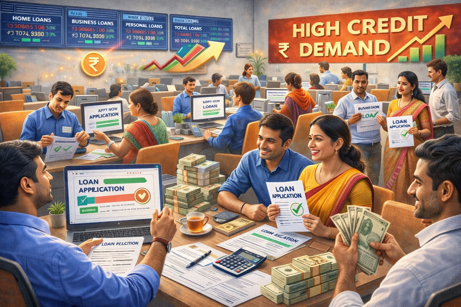 Indian bank customers applying for loans during high credit demand period